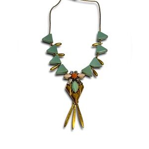 J Crew Brass Plate Mosaic Acrylic Drop Pendant Necklace